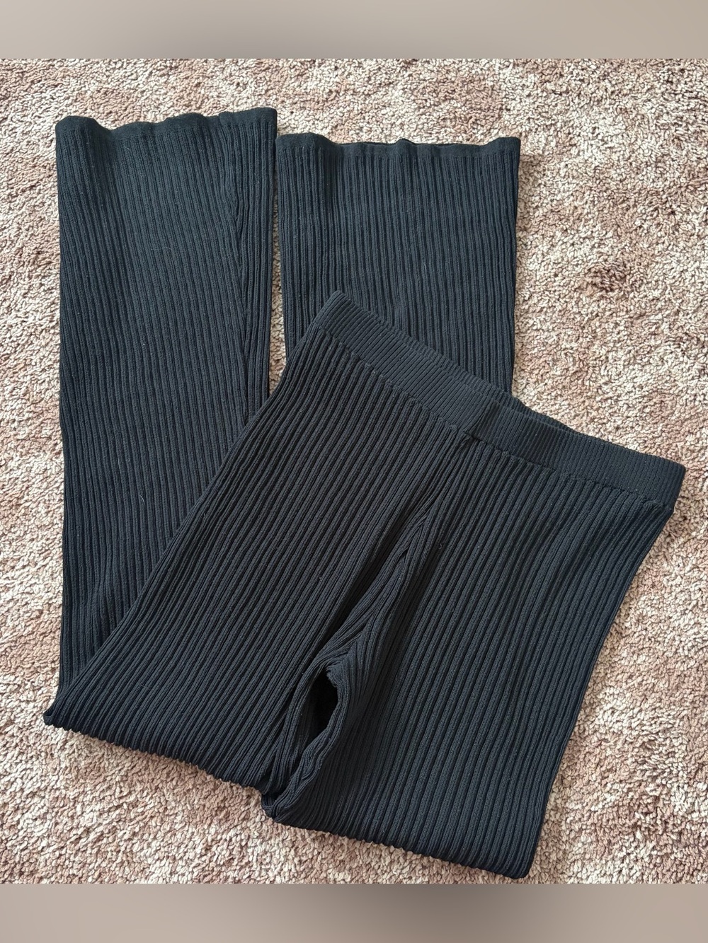 ZARA Black Ribbed Knit Flare Pants